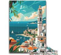 1000 Piece Jigsaw Puzzle for Adults And Teenagers Coastal Mediterranean 1000 Piece Jigsaw,for Educational Game Challenge Toy Deal As Gifts for The Whole Family (26x38cm)