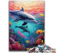 1000 Piece Jigsaw Puzzle for Adults And Teenagers Colorful Art Dolphin 1000 Pieces for Adults,Staycation Kill Time with Fully Interlocking Randomly Shaped Pieces (26x38cm)