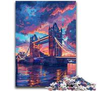 1000 Piece Jigsaw Puzzle for Adults And Teenagers Colorful London Tower Bridge Family Game Stress Reliever Difficult Challenge Artists Collection, Fine Art 26x38cm