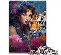 1000 Piece Jigsaw Puzzle for Adults And Teenagers Colorful Painting Woman And Tiger Adult Puzzles,Home Decoration Toys for Age 14 Years Up (75x50cm)