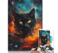 1000 Piece Jigsaw Puzzle for Adults And Teenagers Cosmic Flame Black Cat,Decompressing Intellectual Educational Toy Birthday Gift 38x26cm