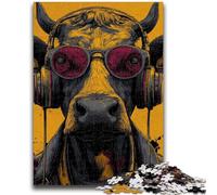 1000 Piece Jigsaw Puzzle for Adults And Teenagers Cow Listening to Music for Age 14+ Intellectual Game Christmas Birthday Gifts 26x38cm
