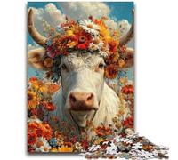 1000 Piece Jigsaw Puzzle for Adults And Teenagers Cow Wearing A Wreath 1000 Piece Jigsaw,Learning Educational Toys Family Games Unique Birthday And Gifts (75x50cm)