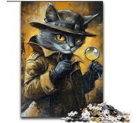 1000 Piece Jigsaw Puzzle for Adults And Teenagers Detective Cat,Challenging Game And Family Play with Fully Interlocking Randomly Shaped Pieces 50X75CM