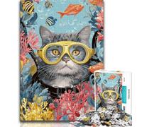 1000 Piece Jigsaw Puzzle for Adults And Teenagers Diver Cat,Educational Games Home Decoration Suitable for Desktop Decoration 38x26cm