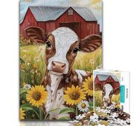 1000 Piece Jigsaw Puzzle for Adults And Teenagers Farm Sunflower Cows,Brain Intelligence Challenge Addictive Toys Birthday Present,Gifts,Wall Art 75x50cm