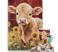 1000 Piece Jigsaw Puzzle for Adults And Teenagers Farm Sunflower Cows Teenager Jigsaw,Birthday Gift Idea for Adults, Family Game And Hobby 50x75cm