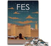 1000 Piece Jigsaw Puzzle for Adults And Teenagers Fes Morocco Travel Poster 1000 Piece Jigsaw,for Educational Game Challenge Toy Deal As Gifts for The Whole Family (26x38cm)