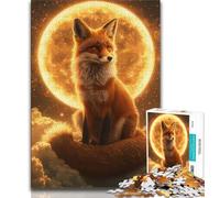 1000 Piece Jigsaw Puzzle for Adults And Teenagers Fox on The Moon,Charcoal Art Staycation Kill Time for Home Decoration (75x50cm)