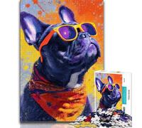 1000 Piece Jigsaw Puzzle for Adults And Teenagers French Bulldog Wearing Glasses,Learning Educational Toys Family Games Suitable for Desktop Decoration 38x26cm