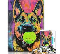 1000 Piece Jigsaw Puzzle for Adults And Teenagers German Shepherd Playing with Tennis Ball Puzzles for Teenagers,Suitable for Desktop Decoration for And Age 14 (size 38x26cm)