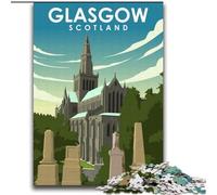 1000 Piece Jigsaw Puzzle for Adults And Teenagers Glasgow Scotland Art,Charcoal Art Staycation Kill Time for Home Decoration 38x52cm