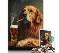 1000 Piece Jigsaw Puzzle for Adults And Teenagers Golden Retriever Smoking Puzzles for Teenagers,Birthday Present, Gifts, Wall Art for Age 14 Years Up 38x26cm