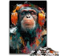 1000 Piece Jigsaw Puzzle for Adults And Teenagers Gorilla with Headphones Family Fun Gifts for Friends And Family for And Age 14 26x38cm