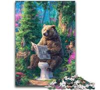 1000 Piece Jigsaw Puzzle for Adults And Teenagers Grizzly Bear on The Toilet Family Game Stress Reliever Difficult Challenge Artists Collection, Fine Art 26x38cm