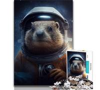 1000 Piece Jigsaw Puzzle for Adults And Teenagers Groundhog Marmot Astronaut 1000 Pieces for Adults,Staycation Kill Time with Fully Interlocking Randomly Shaped Pieces 38x26cm