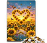 1000 Piece Jigsaw Puzzle for Adults And Teenagers Heart-shaped Sunflower Family Game Stress Reliever Difficult Challenge Artists Collection, Fine Art 50x75cm
