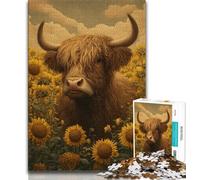 1000 Piece Jigsaw Puzzle for Adults And Teenagers Highland Cow Sunflower,Educational Family Game Wall Decoration Unique Birthday And Xmas Gifts 38x26cm