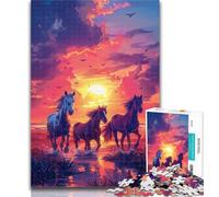 1000 Piece Jigsaw Puzzle for Adults And Teenagers Horses at Sunset Teenager Jigsaw,Birthday Gift Idea for Adults, Family Game And Hobby 50x75cm
