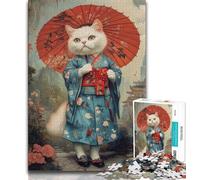 1000 Piece Jigsaw Puzzle for Adults And Teenagers Japanese Geisha Cat,Brain Intelligence Challenge Addictive Toys Birthday Present,Gifts,Wall Art 38x26cm