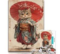 1000 Piece Jigsaw Puzzle for Adults And Teenagers Japanese Samurai Cat 1000 Pieces for Teenagers,Educational Games Home Decoration Suitable for Desktop Decoration (size 38x26cm)