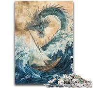 1000 Piece Jigsaw Puzzle for Adults And Teenagers Japanese Wave Dragon Teenager Jigsaw,with Matching Poster And Trivia Sheet for And Age 14 Years Up (38x26cm)