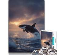 1000 Piece Jigsaw Puzzle for Adults And Teenagers Jumping Blue Whale,Charcoal Art Staycation Kill Time for Home Decoration (75x50cm)