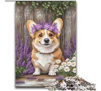 1000 Piece Jigsaw Puzzle for Adults And Teenagers Lavender Corgi,Family Game Stress Reliever Difficult Challenge Enhance Love between Couples 38X52CM
