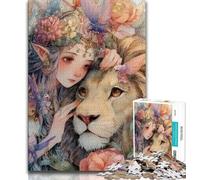 1000 Piece Jigsaw Puzzle for Adults And Teenagers Lion And Elf Girl,Help The Brain Exercise Addictive Toys to Cultivate Patience Perfect Decoration 38x26cm