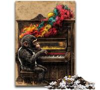 1000 Piece Jigsaw Puzzle for Adults And Teenagers Monkey Playing The Piano, Suitable for People Aged 14 And Above Educational Games Secret Santa Gifts 26X38CM