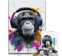 1000 Piece Jigsaw Puzzle for Adults And Teenagers Monkey with Headphones 1000 Piece Jigsaw,Relax Games Is Ideal As A Gift for The Whole Family 26x38cm