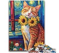 1000 Piece Jigsaw Puzzle for Adults And Teenagers Night Sky Sunflower Cat Educational Games Home Decoration Educational Game for Birthday, Chrismas 26x38cm