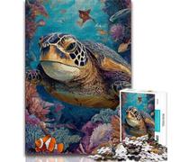 1000 Piece Jigsaw Puzzle for Adults And Teenagers Ocean Turtle,Challenging Game And Family Play with Matching Poster And Trivia Sheet (38x26cm)
