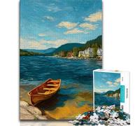 1000 Piece Jigsaw Puzzle for Adults And Teenagers Oil Painting of Boat at Sunset,Staycation Kill Time with Matching Poster And Trivia Sheet 38x26cm