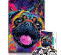 1000 Piece Jigsaw Puzzle for Adults And Teenagers Pug Oil Painting,Challenging Game And Family Play with Matching Poster And Trivia Sheet (75x50cm)