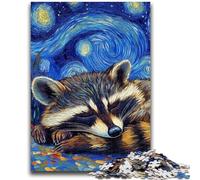 1000 Piece Jigsaw Puzzle for Adults And Teenagers Raccoon Starry Sky Staycation Kill Time with Fully Interlocking Randomly Shaped Pieces 50x75cm