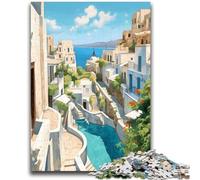 1000 Piece Jigsaw Puzzle for Adults And Teenagers Santorini Greece Travel Puzzles for Teenagers,with Matching Poster And Trivia Sheet for Ages 14+ (26x38cm)