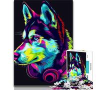 1000 Piece Jigsaw Puzzle for Adults And Teenagers Siberian Husky with Headphones Adult Puzzles,Fun Games Wall Decoration Unique Birthday And Xmas Gifts (size 75x50cm)