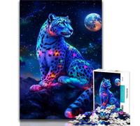 1000 Piece Jigsaw Puzzle for Adults And Teenagers Snow Leopard Under The Moon,Charcoal Art Staycation Kill Time for Home Decoration (38x26cm)