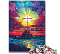 1000 Piece Jigsaw Puzzle for Adults And Teenagers Stained Glass Cross Challenging Game And Family Play Secret Santa Gifts 50x75cm