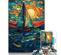 1000 Piece Jigsaw Puzzle for Adults And Teenagers Stained Glass Sailboat,Educational Games Home Decoration Educational Game for Birthday,Chrismas (38x26cm)