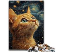 1000 Piece Jigsaw Puzzle for Adults And Teenagers Starry Sky Cat Charcoal Art Staycation Kill Time for Home Decoration 50x75cm