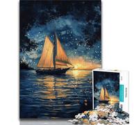 1000 Piece Jigsaw Puzzle for Adults And Teenagers Starry Sky Sailboat,Staycation Kill Time with Matching Poster And Trivia Sheet 38x26cm