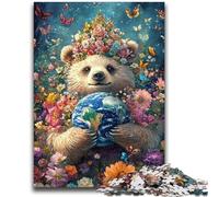 1000 Piece Jigsaw Puzzle for Adults And Teenagers Teddy Bear Holding The Earth Teenager Jigsaw,Birthday Gift Idea for Adults, Family Game And Hobby (38x26cm)