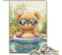 1000 Piece Jigsaw Puzzle for Adults And Teenagers Teddy Bear Sailing Walnut Shell Boat Stress Reliever Difficult Challenge Deal As Gifts for The Whole Family (size 26x38cm)