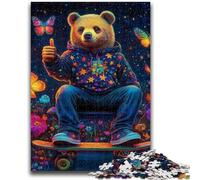 1000 Piece Jigsaw Puzzle for Adults And Teenagers Teddy Bear Skateboarding Teenager Jigsaw,Birthday Gift Idea for Adults, Family Game And Hobby (38x26cm)