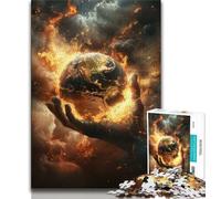 1000 Piece Jigsaw Puzzle for Adults And Teenagers The Earth in The Palm of Your Hand,Charcoal Art Staycation Kill Time for Home Decoration (38x26cm)