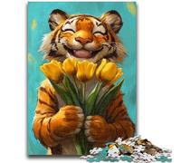 1000 Piece Jigsaw Puzzle for Adults And Teenagers Tiger Holding Flowers Help The Brain Exercise Addictive Toys to Cultivate Patience Suitable for Couples 26x38cm