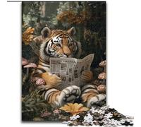 1000 Piece Jigsaw Puzzle for Adults And Teenagers Tiger Reading A Book, Stress Relief with Fully Interlocking Randomly Shaped Pieces for And 14 Years Old (Size 26x38cm)