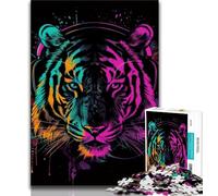 1000 Piece Jigsaw Puzzle for Adults And Teenagers Tiger with Headphones Puzzles for Teenagers,with Matching Poster And Trivia Sheet for Ages 14+ 38x26cm